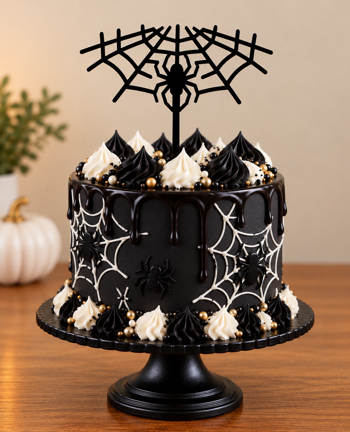 Bolo de Halloween Preto e Dourado